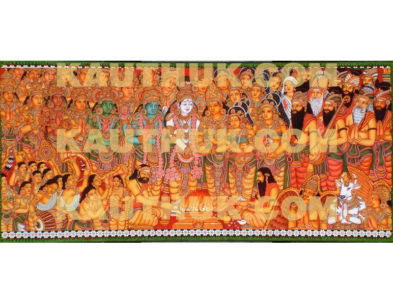 Girija Kalyanam Original Mural Painting Depicting Divine Matrimonial Ceremony of Lord Shiva and Parvathy